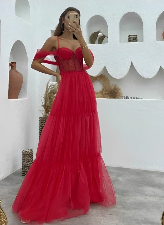 Load image into Gallery viewer, A-Line Tulle Spaghetti Straps Long Prom Dress-27dress
