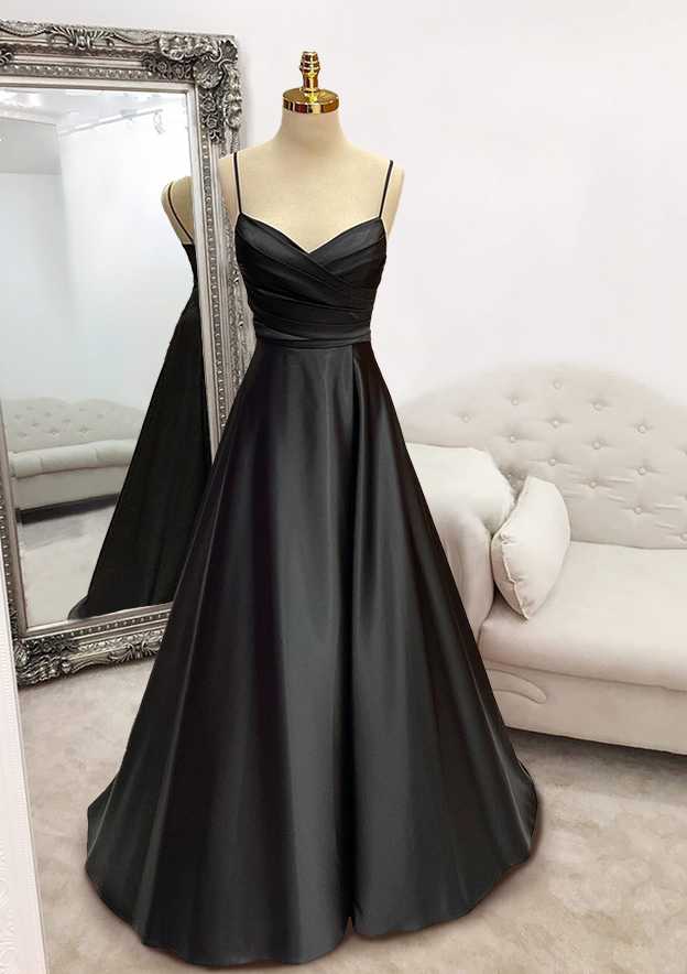 Load image into Gallery viewer, A-line V Neck Satin Prom Dress with Pleated Detail for Long/Floor-Length Style-27dress
