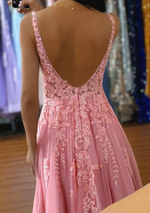 A-line V Neck Sleeveless Tulle Prom Dress with Appliqued Beading-27dress