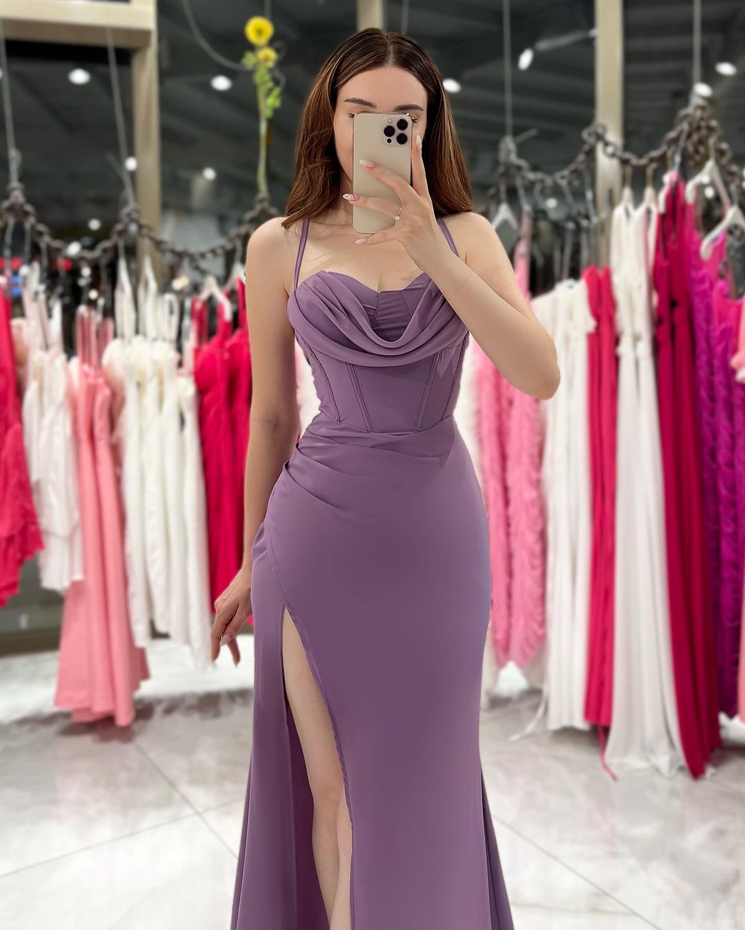 Black Spaghetti Strap Evening Dress Gown with High Slit