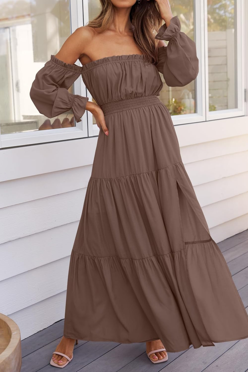 Boho Off-the-Shoulder Long Sleeves High Waist Formal Dress