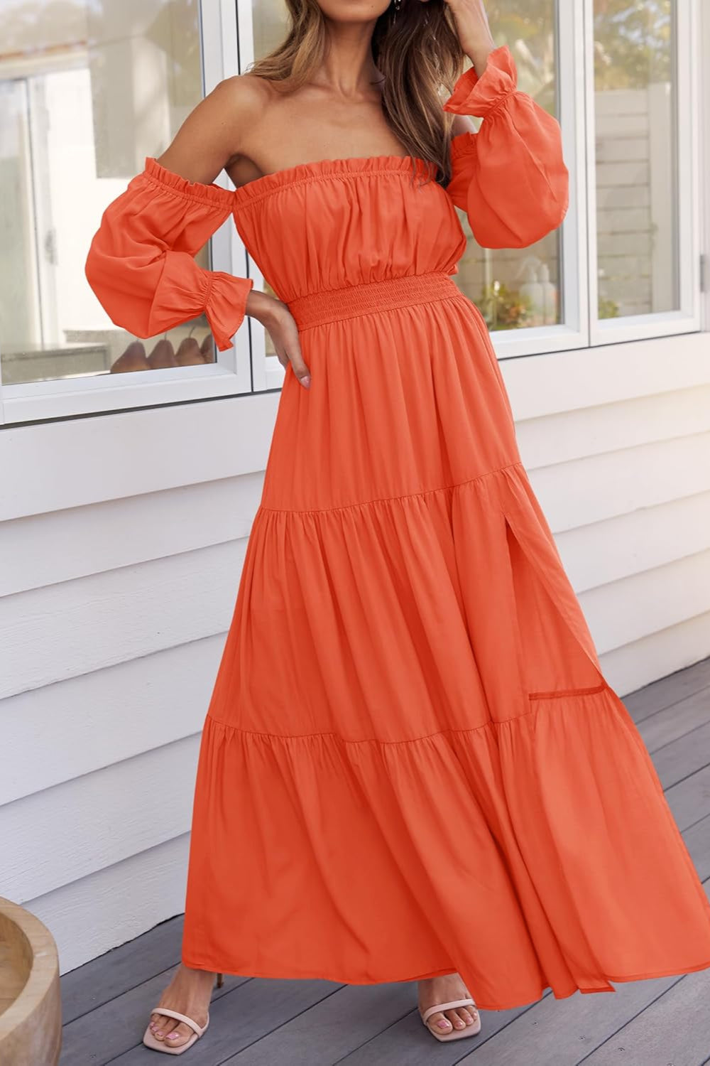 Boho Off-the-Shoulder Long Sleeves High Waist Formal Dress