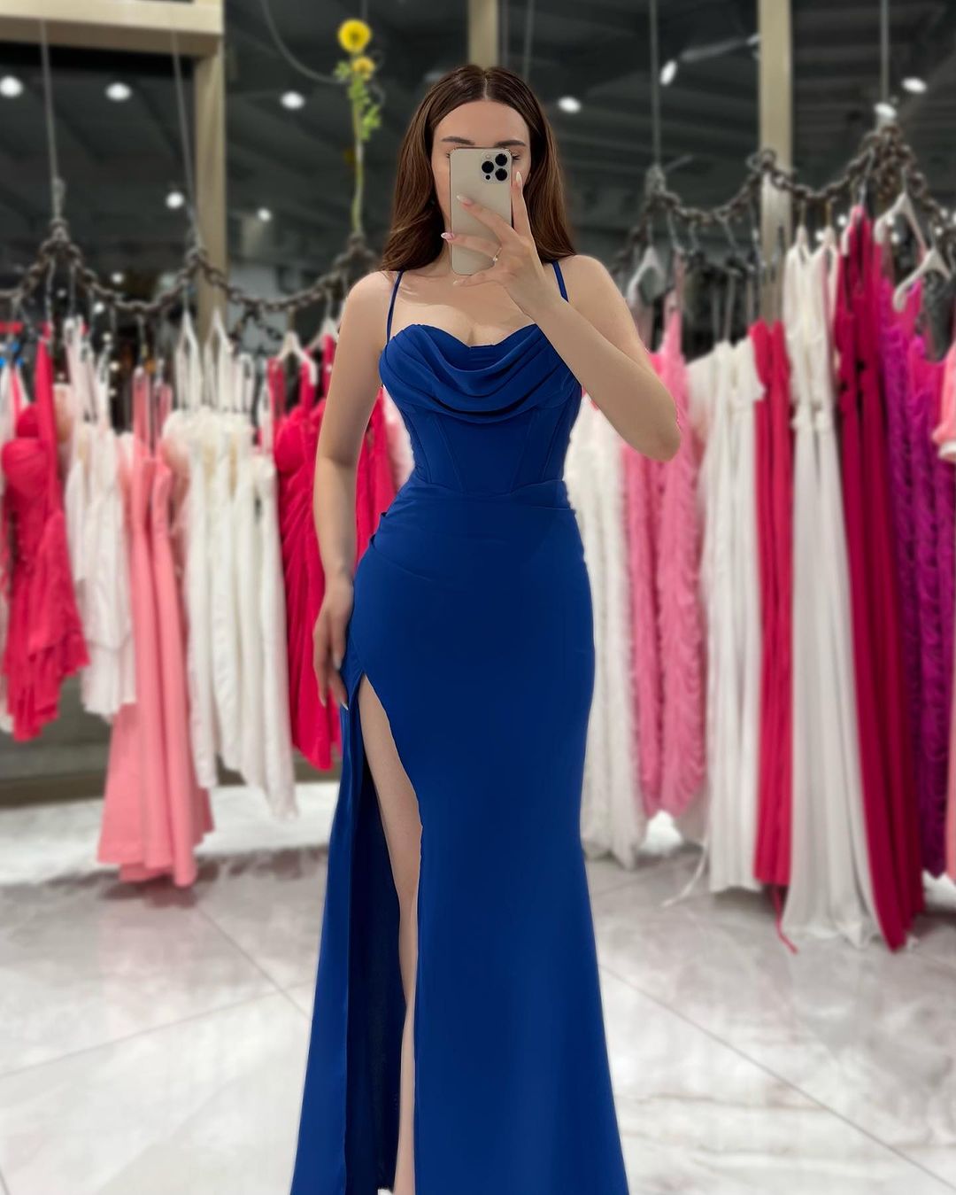 Black Spaghetti Strap Evening Dress Gown with High Slit