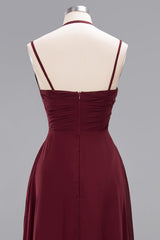 Affordable Chiffon Burgundy Bridesmaid Dress With Spaghetti Straps-27dress