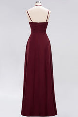 Affordable Chiffon Burgundy Bridesmaid Dress With Spaghetti Straps-27dress