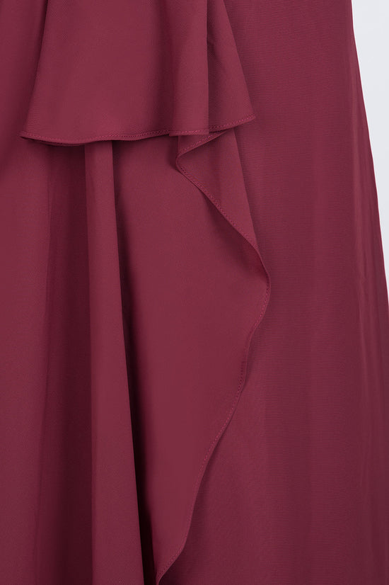 Load image into Gallery viewer, Affordable Chiffon Halter V-Neck Ruffle Burgundy Bridesmaid Dresses-27dress
