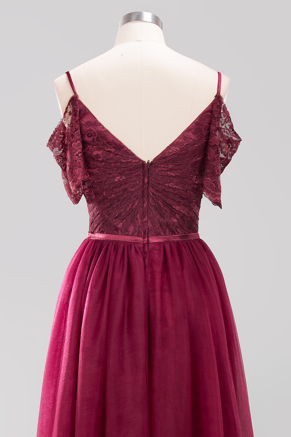 Affordable Chiffon Off-the-Shoulder Burgundy Lace Bridesmaid Dresses-27dress
