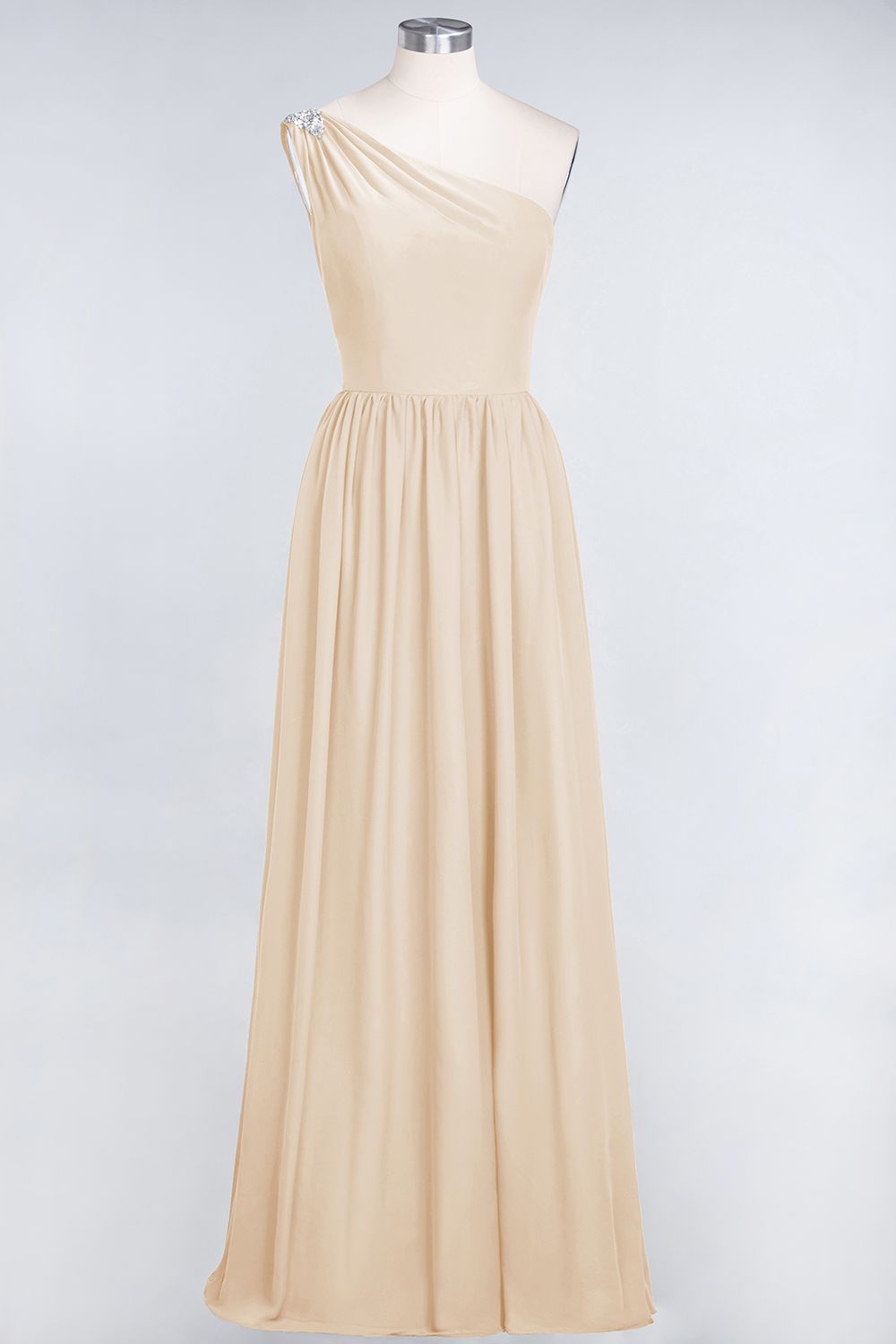 Load image into Gallery viewer, Affordable Chiffon One-Shoulder Ruffle Bridesmaid Dress with Beadings-27dress
