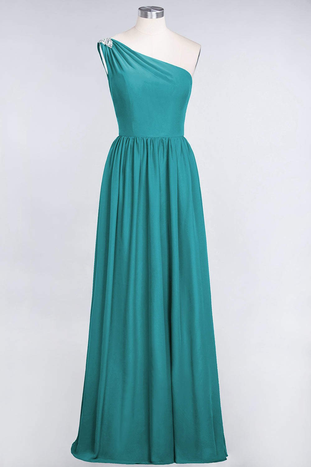 Load image into Gallery viewer, Affordable Chiffon One-Shoulder Ruffle Bridesmaid Dress with Beadings-27dress
