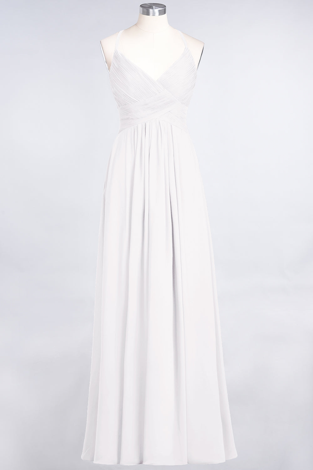 Affordable Chiffon Ruffle V-Neck Bridesmaid Dress with Spaghetti Straps-27dress