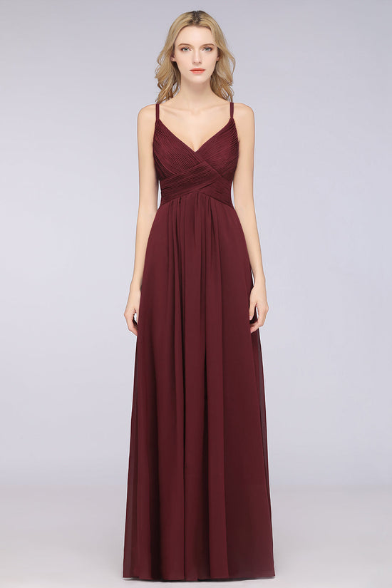Load image into Gallery viewer, Affordable Chiffon Ruffle V-Neck Bridesmaid Dress with Spaghetti Straps-27dress
