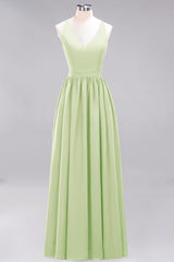 Affordable Chiffon V-Neck Sleeveless Lace Bridesmaid Dress Online-27dress
