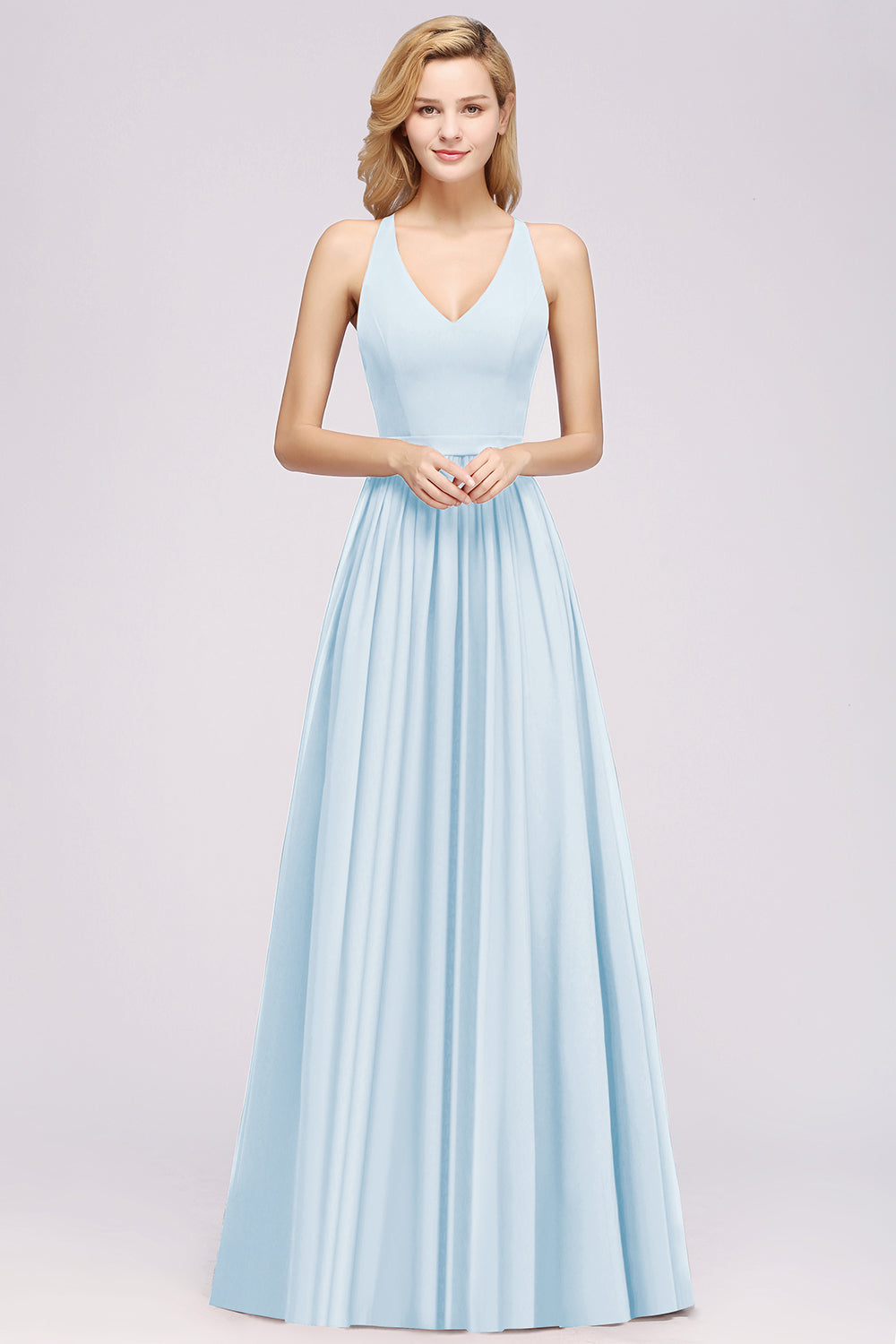 Affordable Chiffon V-Neck Sleeveless Lace Bridesmaid Dress Online-27dress