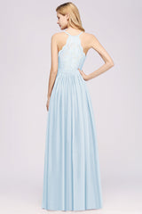 Affordable Chiffon V-Neck Sleeveless Lace Bridesmaid Dress Online-27dress