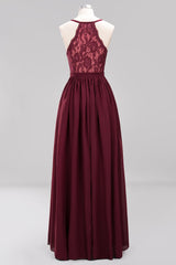 Affordable Chiffon V-Neck Sleeveless Lace Bridesmaid Dress Online-27dress