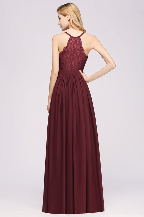 Load image into Gallery viewer, Affordable Chiffon V-Neck Sleeveless Lace Bridesmaid Dress Online-27dress

