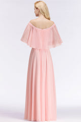 Affordable Flounced Crinkle Halter Bridesmaid Dresses Modest Pink Chiffon Wedding Party Dress-27dress