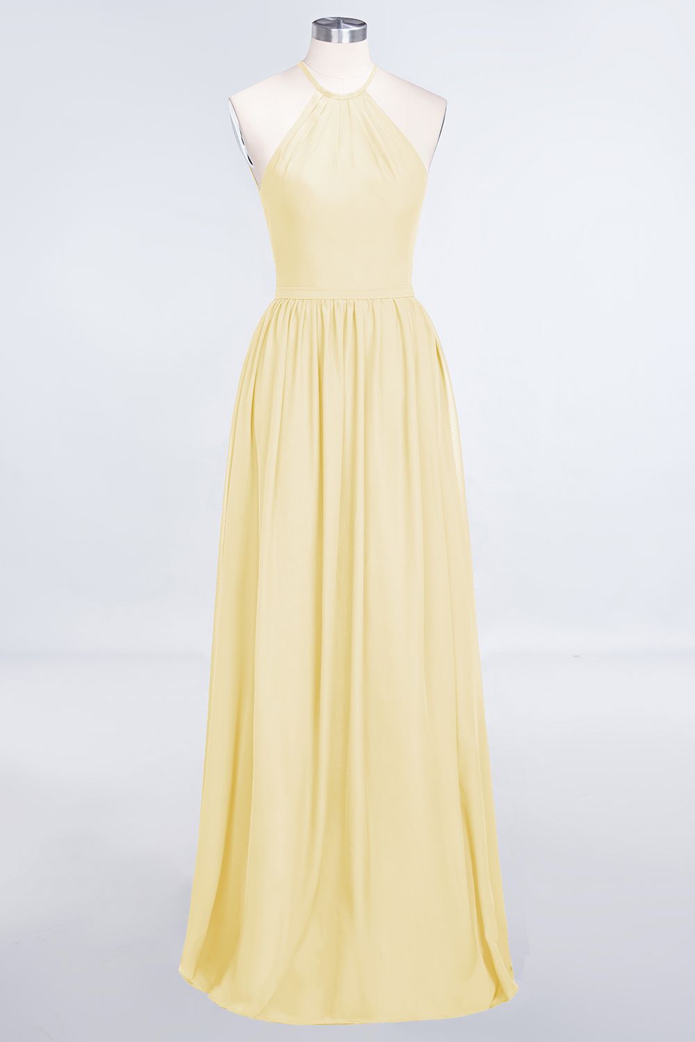 Affordable Halter Sleeveless Long Burgundy Bridesmaid Dress with Ruffle-27dress