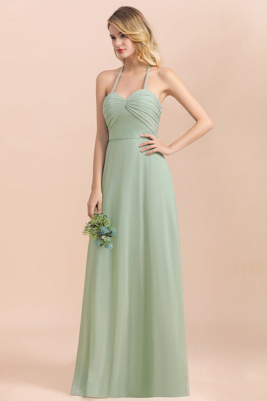 Affordable Halter Sweetheart Chiffon Dusty Sage Bridesmaid Dresses-27dress