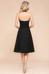 Affordable Halter V-Neck Black Short Bridesmaid Dresses Online-27dress