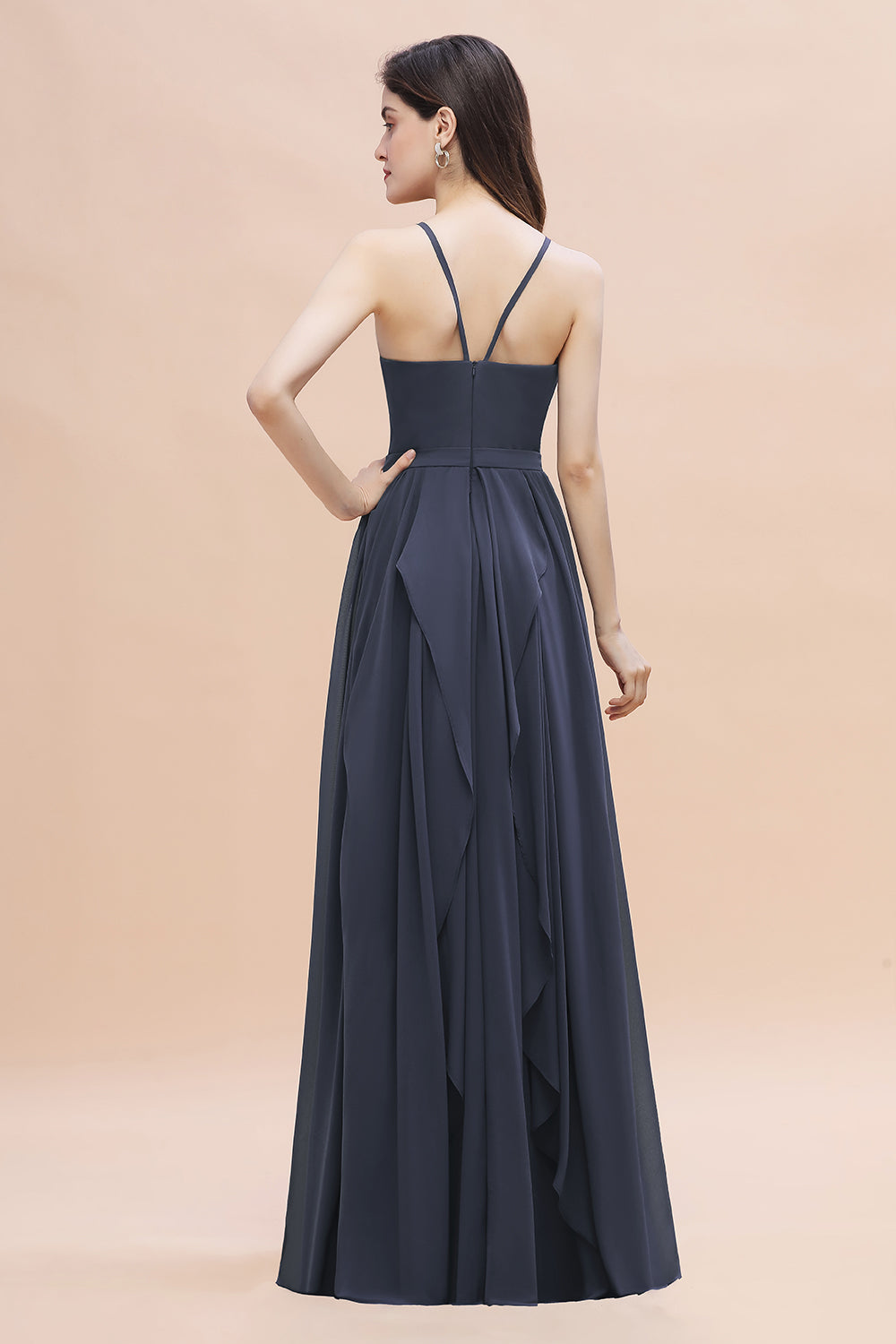 Affordable Jewel Sleeveless Stormy Chiffon Bridesmaid Dress with Ruffles Online-27dress