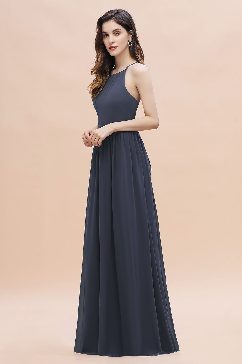 Load image into Gallery viewer, Affordable Jewel Sleeveless Stormy Chiffon Bridesmaid Dress with Ruffles Online-27dress
