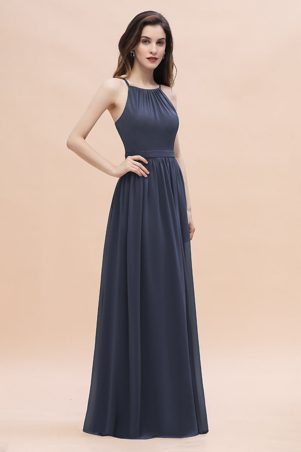 Load image into Gallery viewer, Affordable Jewel Sleeveless Stormy Chiffon Bridesmaid Dress with Ruffles Online-27dress
