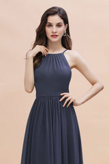 Affordable Jewel Sleeveless Stormy Chiffon Bridesmaid Dress with Ruffles Online-27dress