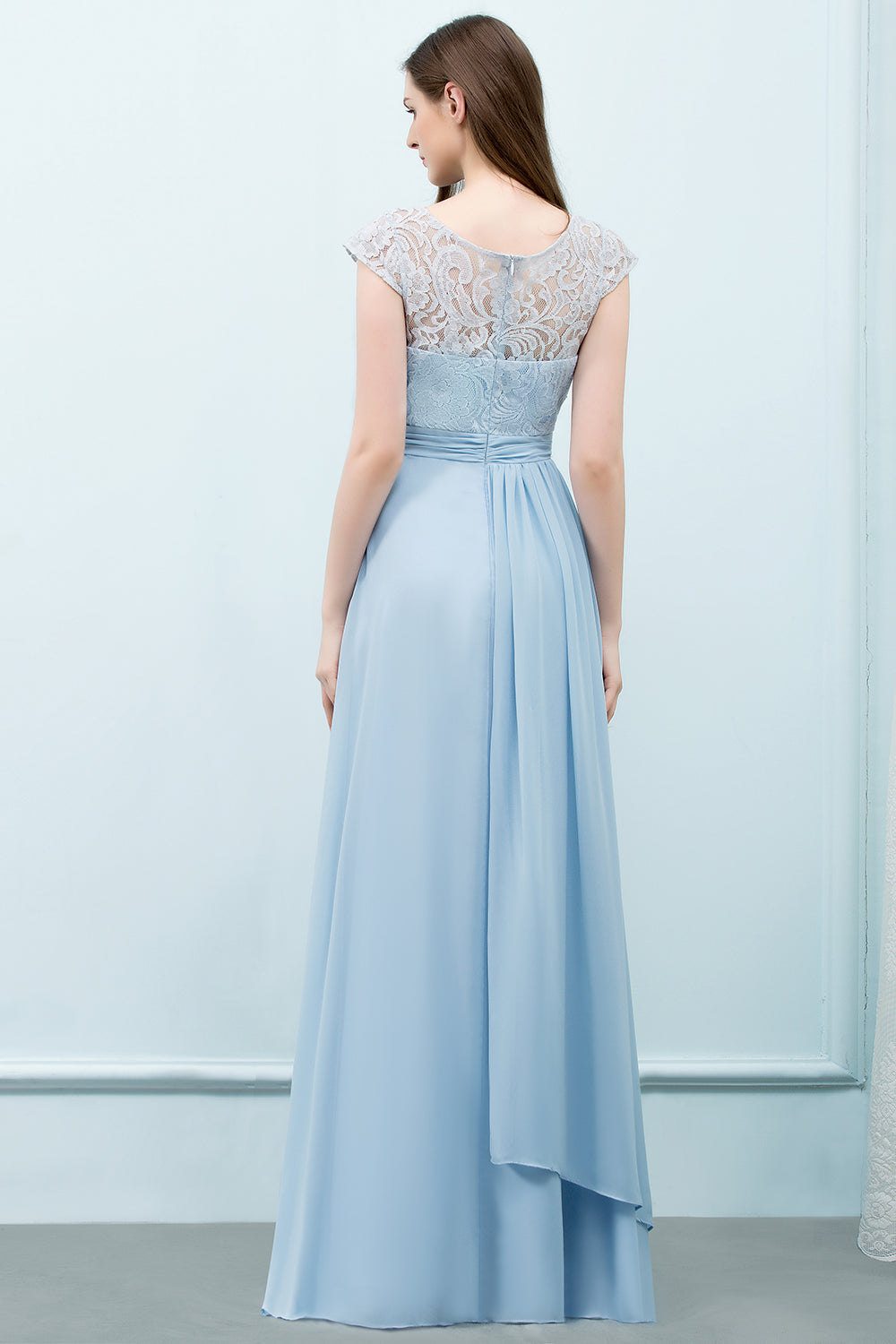 Affordable Lace Sleeveless Blue Bridesmaid Dresses With Scoop Cap-27dress