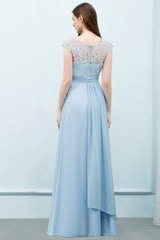 Affordable Lace Sleeveless Blue Bridesmaid Dresses With Scoop Cap-27dress