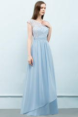 Affordable Lace Sleeveless Blue Bridesmaid Dresses With Scoop Cap-27dress