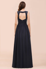 Affordable Lace V-Neck Navy Bridesmaid Dress with Open Back-27dress