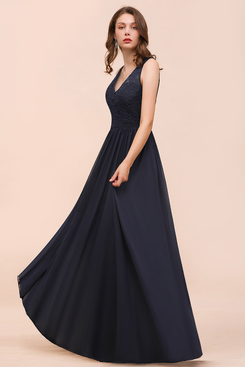 A-line V-Neck Chiffon Long Open Back Bridesmaid Dress with Appliques L 27dress A-line V-Neck Chiffon Long Open Back Bridesmaid Dress with Appliques L 27dress