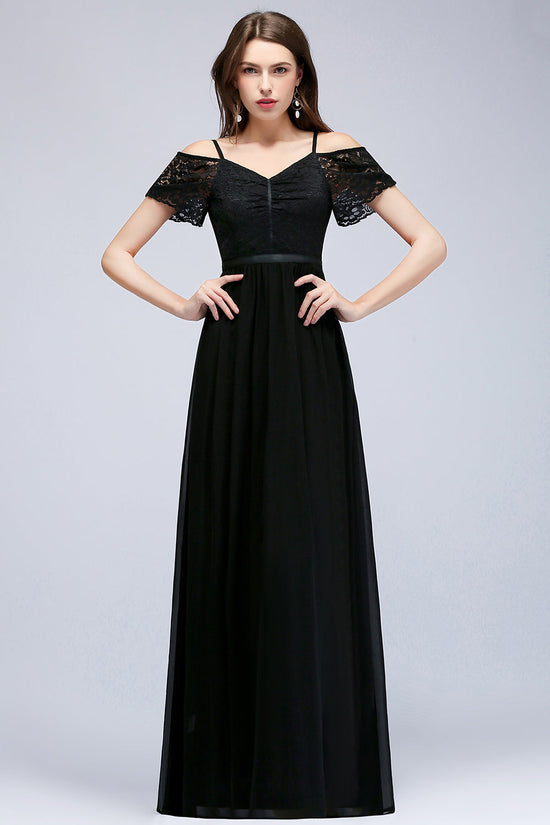 Load image into Gallery viewer, Affordable Off-the-shoulder Black Lace Bridesmaid Dress Online-27dress

