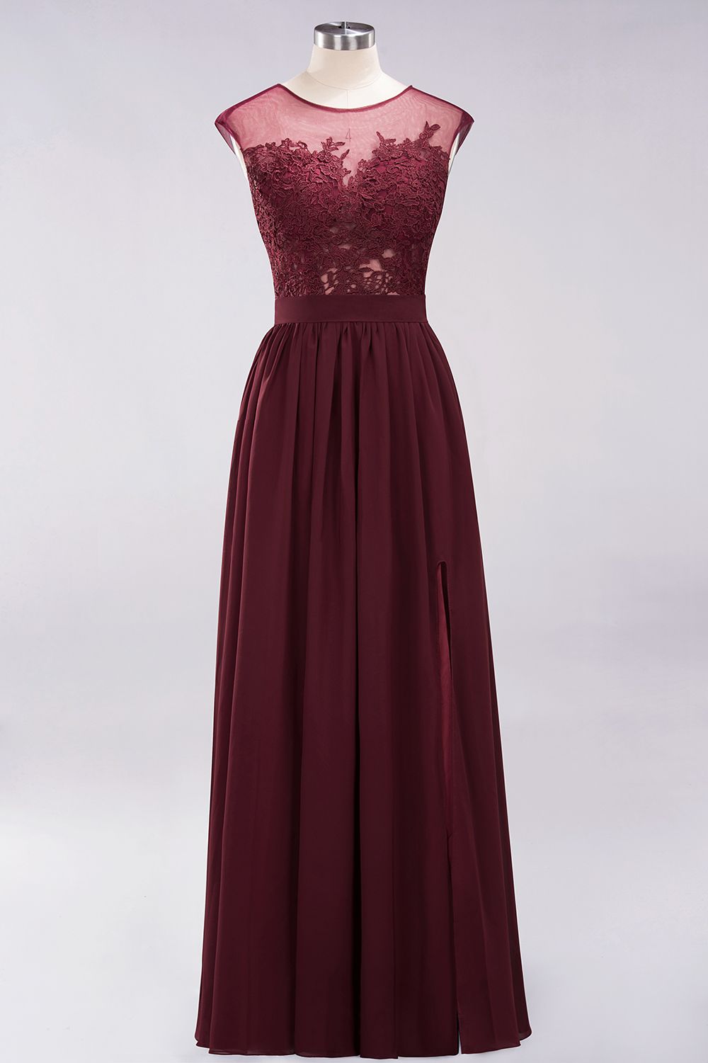 Affordable Scoop Lace Appliques Yellow Bridesmaid Dresses with Slit-27dress