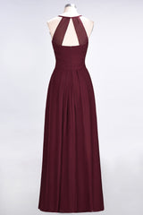 Affordable Spaghetti Straps V-Neck Burgundy Chiffon Bridesmaid Dress with Keyhole Back-27dress