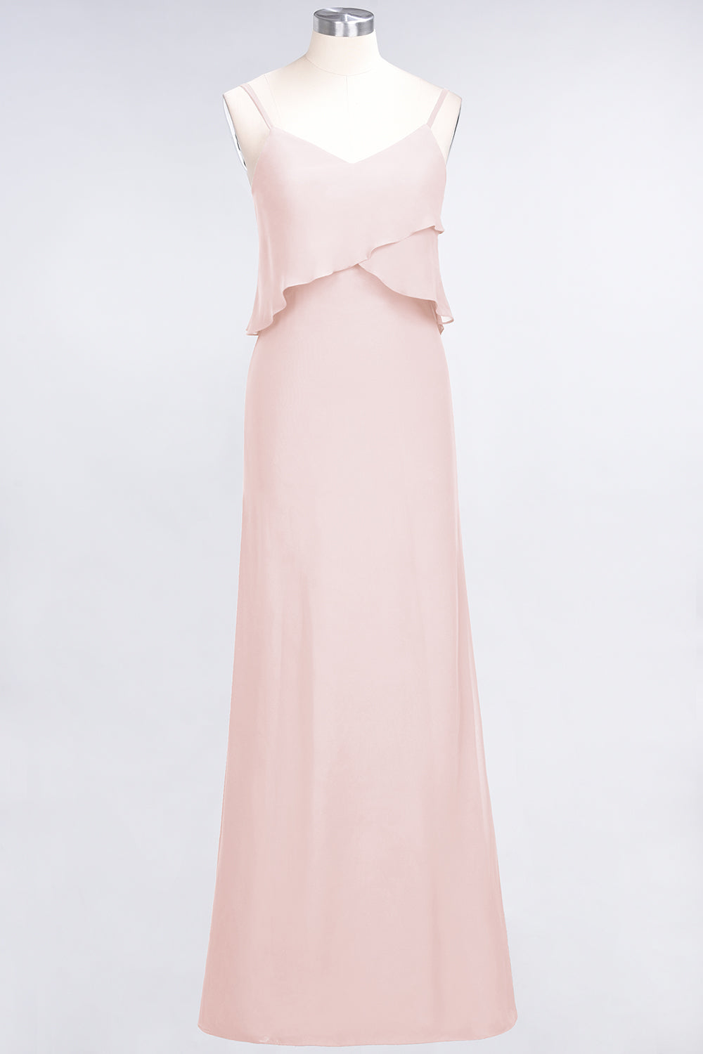 Affordable Spaghetti-Straps V-Neck Burgundy Chiffon Bridesmaid Dresses-27dress
