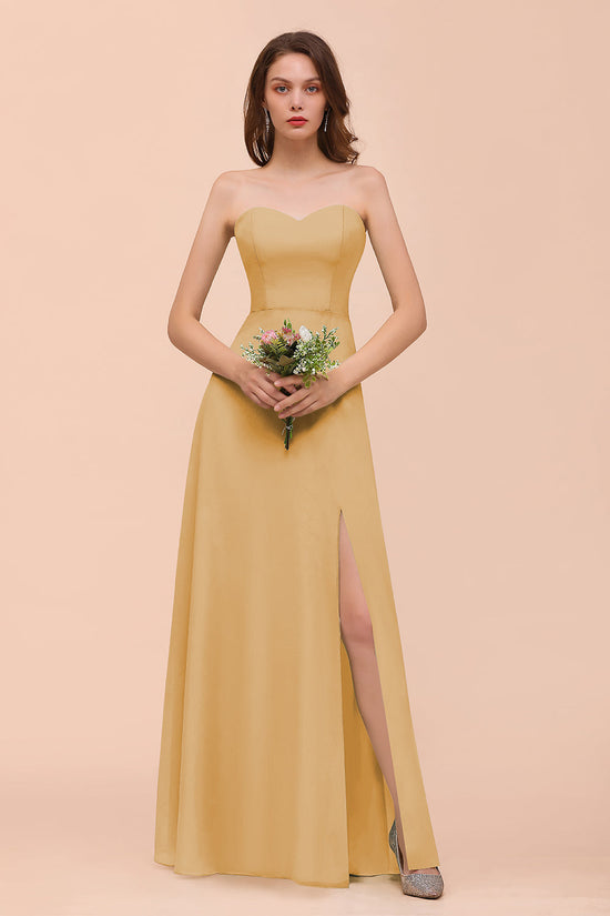 Affordable Strapless Front Slit Long Dusty Sage Bridesmaid Dress-27dress