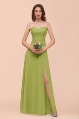 Affordable Strapless Front Slit Long Dusty Sage Bridesmaid Dress-27dress