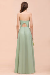 Affordable Strapless Front Slit Long Dusty Sage Bridesmaid Dress-27dress