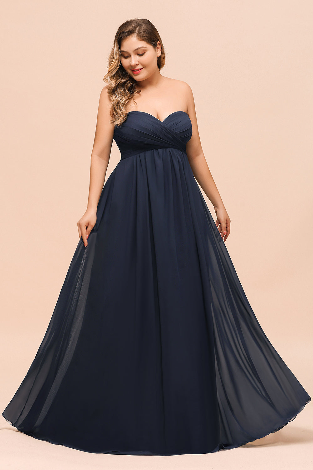 Affordable Strapless Sweetheart Long Bridesmaid Dress with Ruffle-27dress