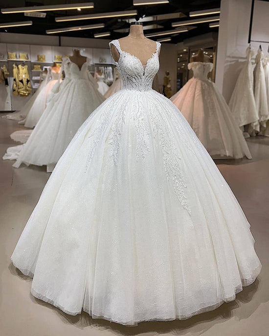 Load image into Gallery viewer, Affordable Straps A-line White Wedding Dresses With Appliques Tulle Ruffles Bridal Gowns Online-27dress
