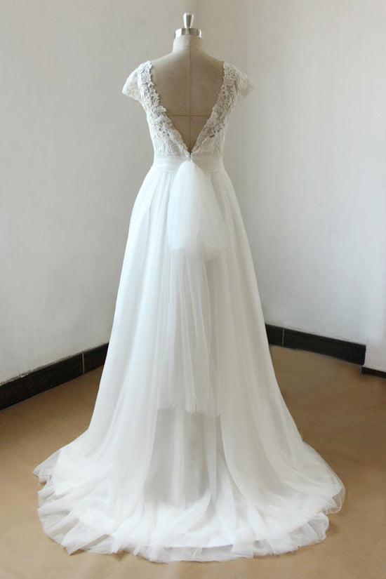 Load image into Gallery viewer, Affordable Straps White Tulle Wedding Dress Appliques Lace A-line Bridal Gowns On Sale-27dress
