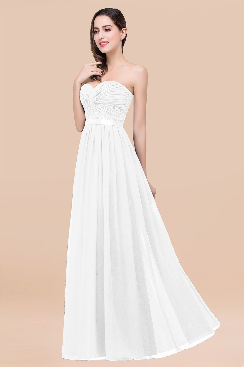 Affordable Sweetheart Ruffle Navy Chiffon Bridesmaid Dress With Ribbon-27dress
