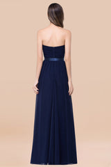 Affordable Sweetheart Ruffle Navy Chiffon Bridesmaid Dress With Ribbon-27dress