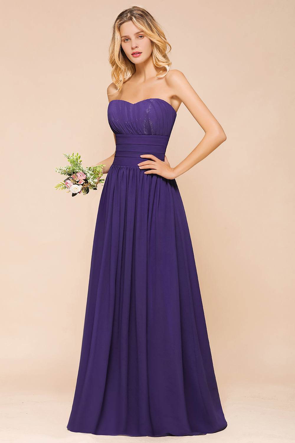 Affordable Sweetheart Sequins Regency Bridesmaid Dress with Pleats-27dress