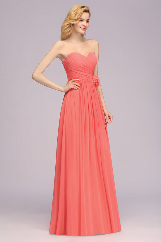 Load image into Gallery viewer, Affordable Sweetheart Strapless Chiffon Bridesmaid Dress with Flower-27dress
