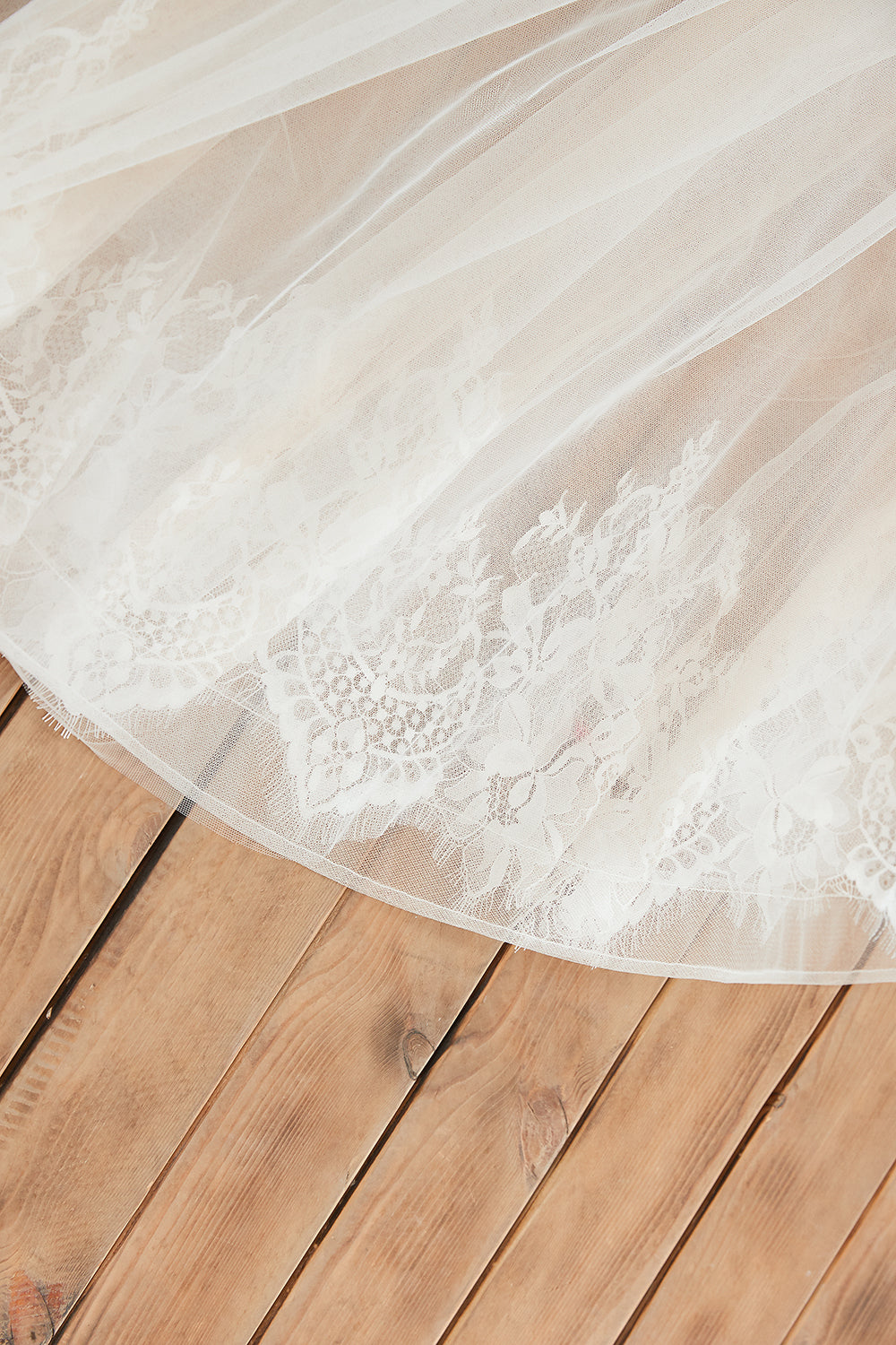Affordable Tulle V-Neck Ruffle Long Wedding Dress with Appliques-27dress