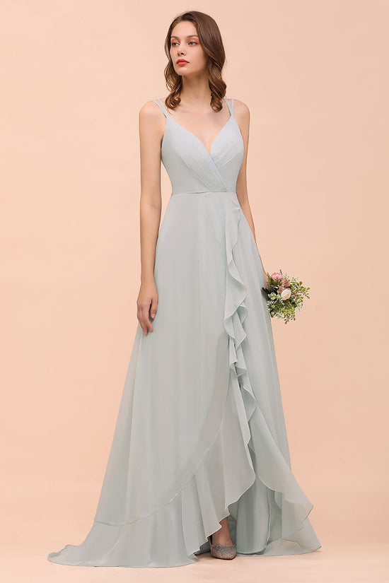 Load image into Gallery viewer, Affordable V-Neck Ruffle Mist Chiffon Bridesmaid Dresses Affordable-27dress
