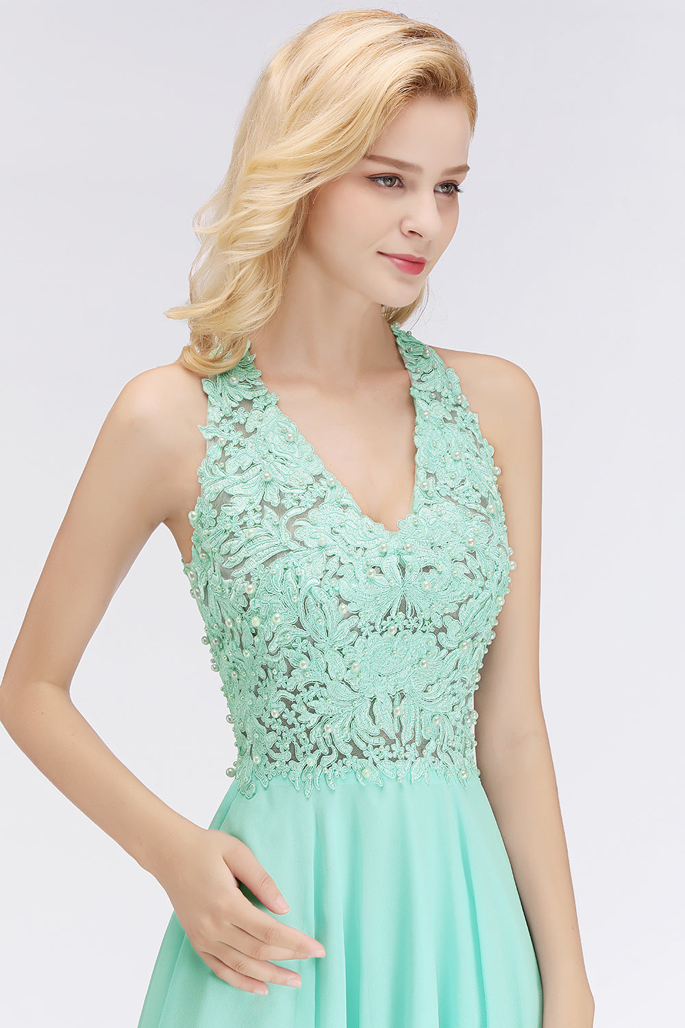 Load image into Gallery viewer, Affordable V-Neck Short Lace Birdesmaid Dresses Online-27dress
